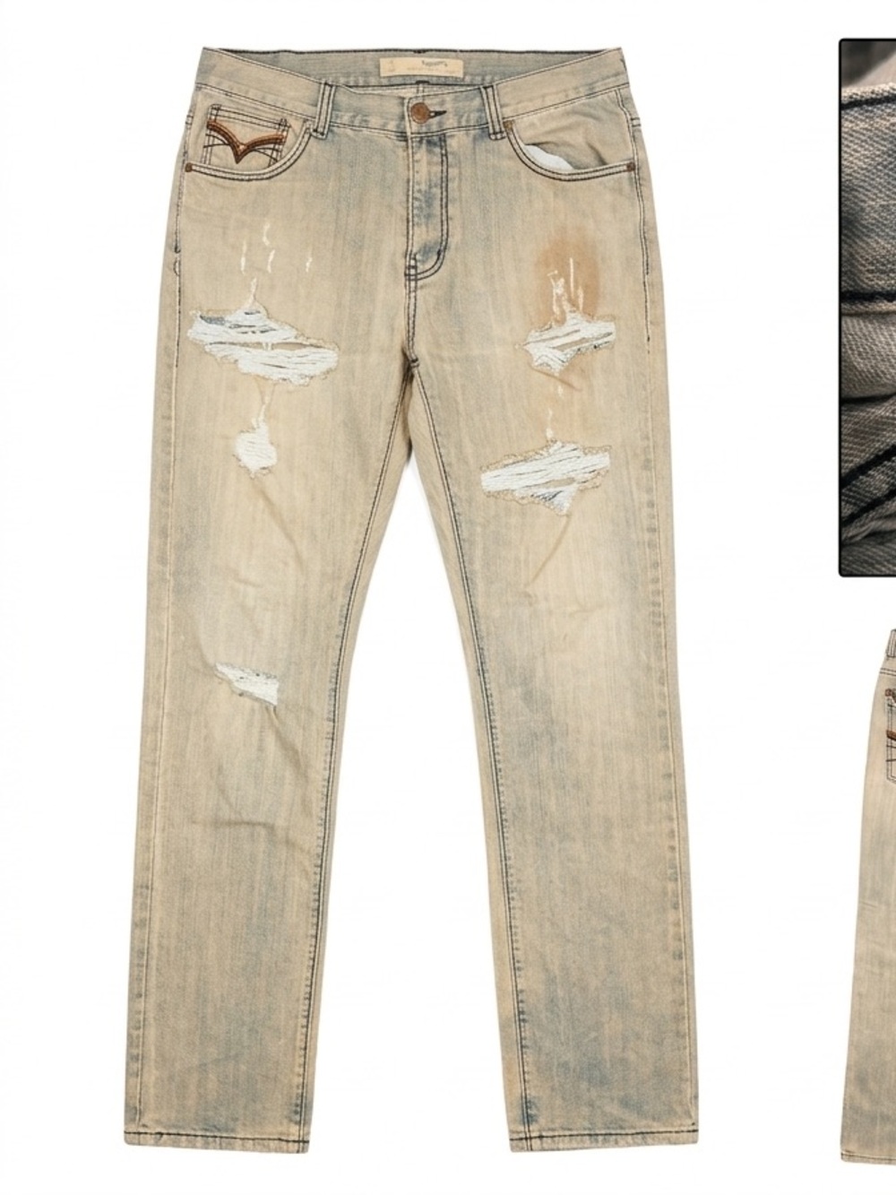Slim Straight Distressed Jeans in Light Blue